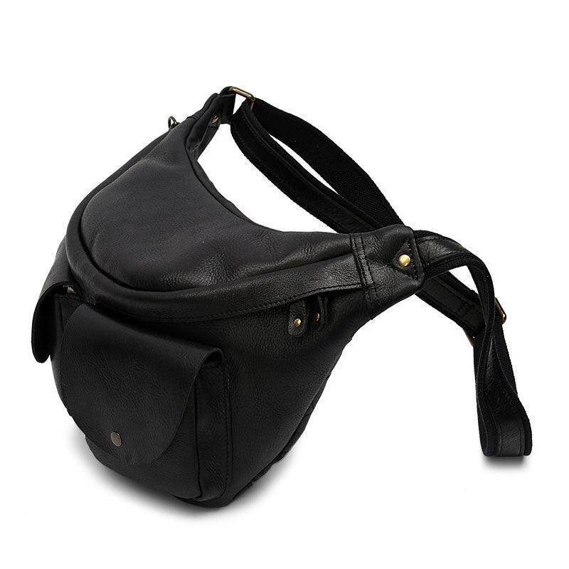 Stylish black leather mens crossbody sling bags with adjustable strap and front pocket