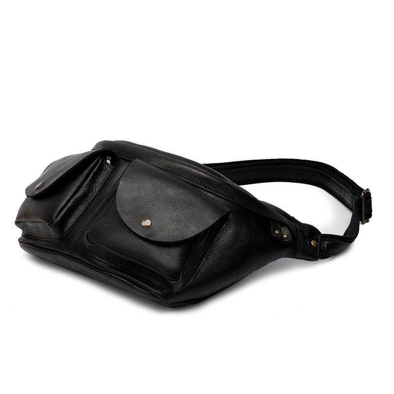 VacationGrabs men's crossbody sling bags in black leather with multiple pockets for convenience