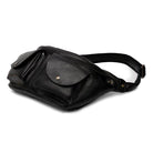 Black leather mens crossbody sling bags with multiple front pockets for convenience and style