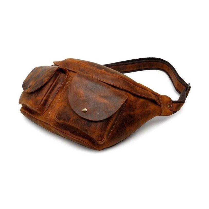 Stylish brown leather mens crossbody sling bags with multiple pockets for convenience