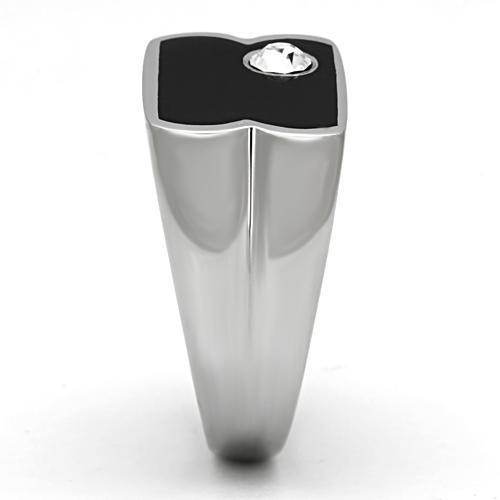 Mens crystal ring with a sleek black surface and a sparkling diamond accent for stylish elegance