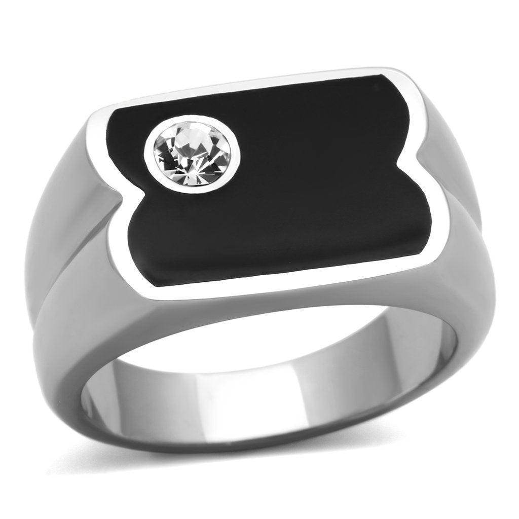 Sleek mens crystal ring with a black onyx stone and a sparkling crystal accent for stylish looks