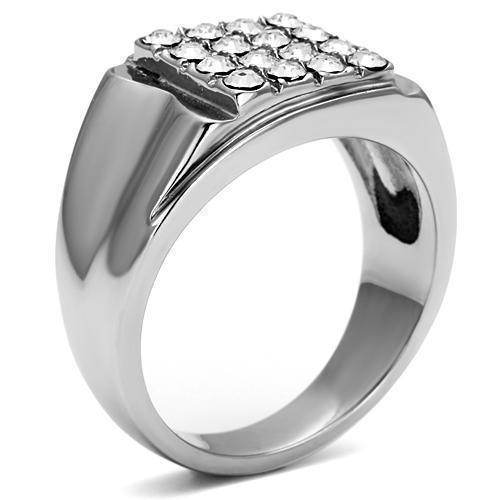 Stylish mens crystal rings featuring a polished silver finish and sparkling crystal accents