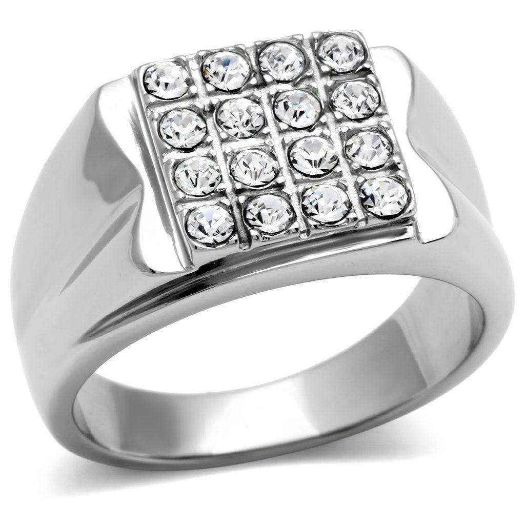 Stylish VacationGrabs mens crystal rings featuring a polished silver finish and sparkling crystals