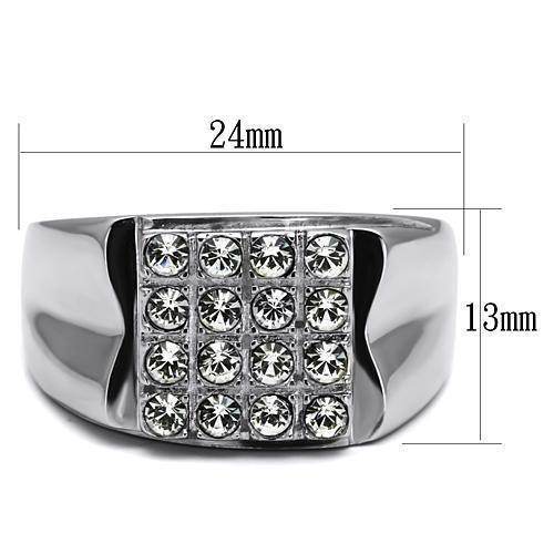 Stylish mens crystal rings featuring a silver finish and a square design with multiple sparkling crystals