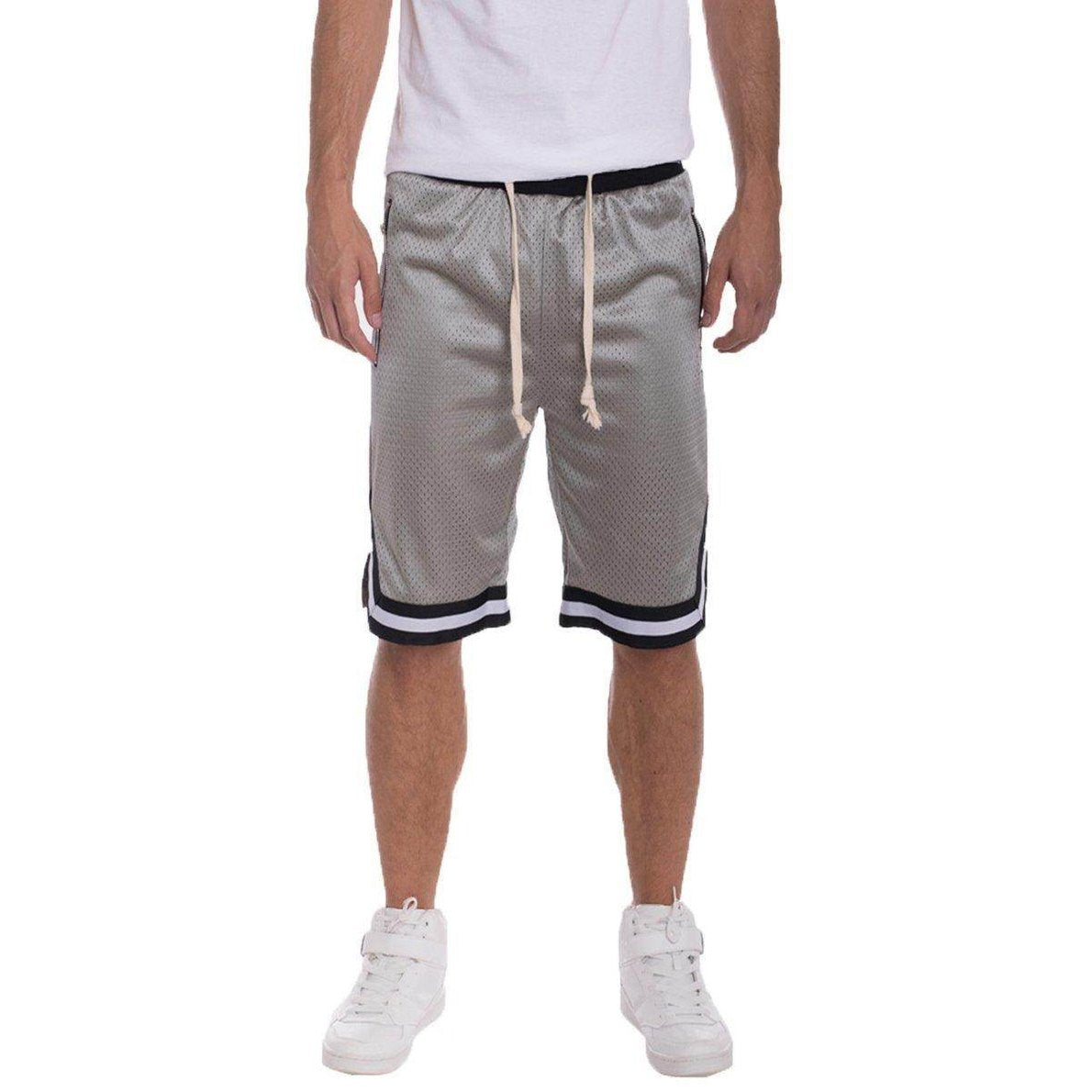 VacationGrabs mens double mesh sports shorts in gray with side pockets and a comfortable fit