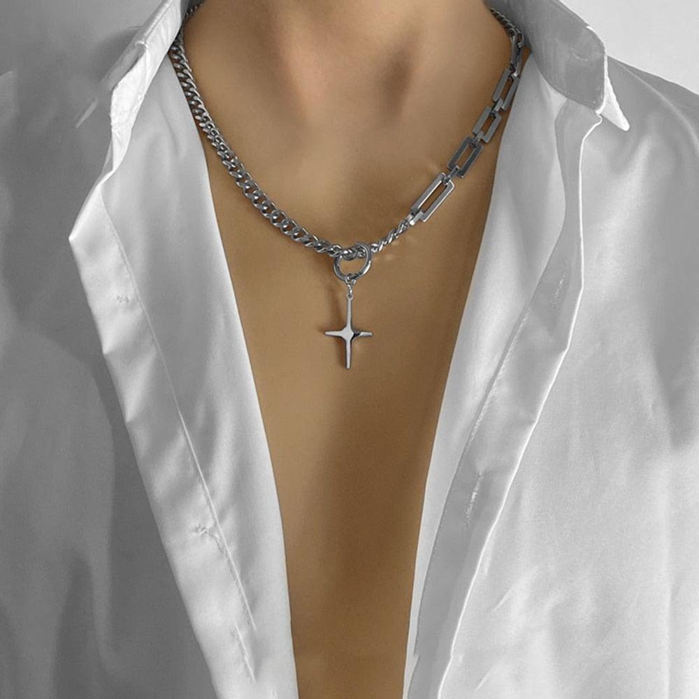 Men's Jewelry - Necklaces Mens Dual Design Stainless Steel Stitch Necklace Chain