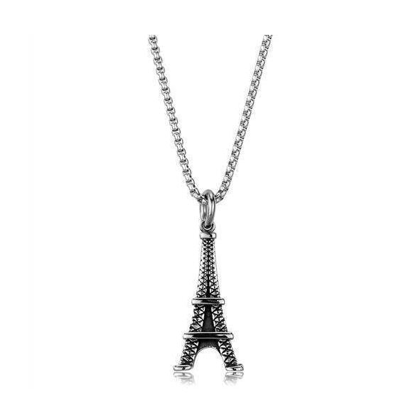 Men's Eiffel Tower necklace in silver with intricate detailing on a sleek chain