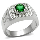 Men's Jewelry - Rings Mens Emerald Green Stainless Steel Synthetic Glass Rings