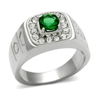 Mens Emerald Green Stainless Steel Synthetic Glass Rings - VacationGrabs