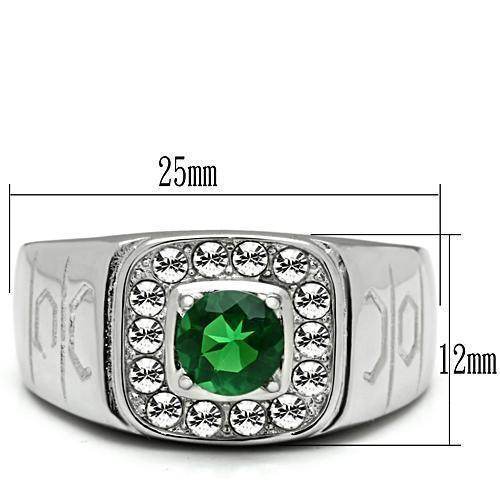 Mens Emerald Green Stainless Steel Synthetic Glass Rings - VacationGrabs