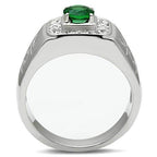 Mens Emerald Green Stainless Steel Synthetic Glass Rings - VacationGrabs