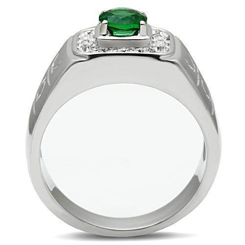 Mens Emerald Green Stainless Steel Synthetic Glass Rings - VacationGrabs