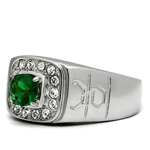 Mens Emerald Green Stainless Steel Synthetic Glass Rings - VacationGrabs