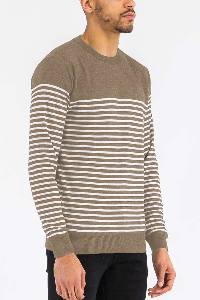 Men's Sweaters Mens Full Knit Pullover Sweater Brown Striped