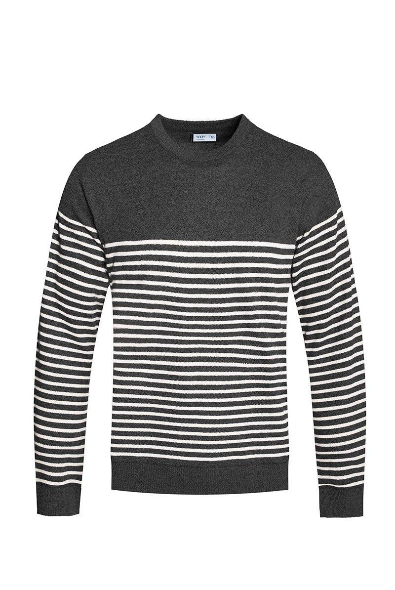 Men's Sweaters Mens Full Knit Pullover Sweater Grey Striped