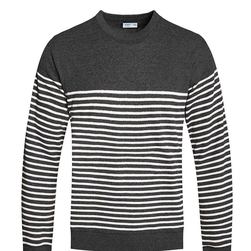 Men's Sweaters Mens Full Knit Pullover Sweater Grey Striped