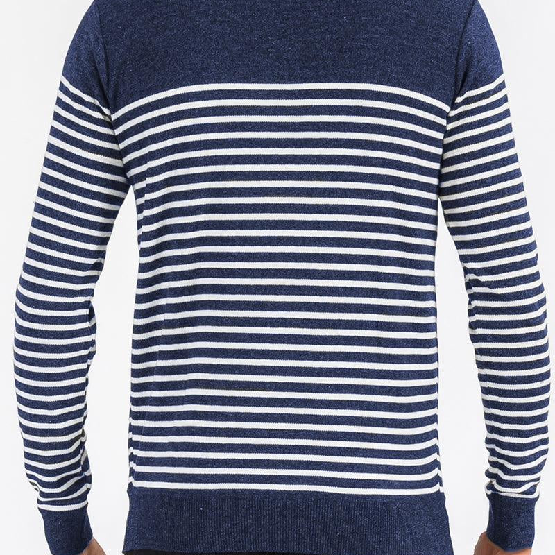 Men's Sweaters Mens Full Knit Pullover Sweater Navy Blue Striped