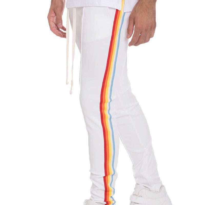 Men's 2PC Track Sets Mens Full Rainbow Stripe Set In White Shirt And Pants