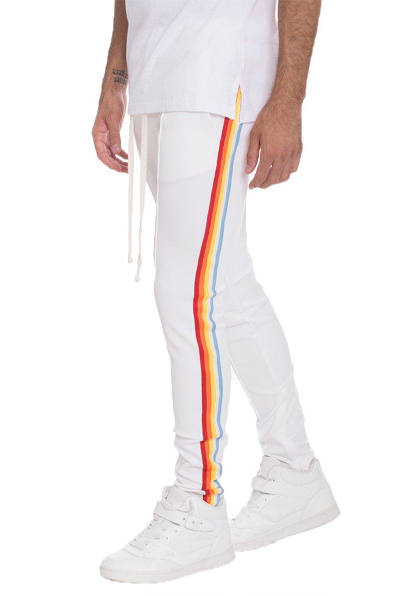 Men's 2PC Track Sets Mens Full Rainbow Stripe Set In White Shirt And Pants