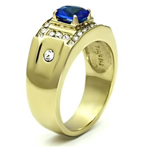 Men's Jewelry - Rings Mens Gold And Blue Ring Stainless Steel Synthetic Glass Rings