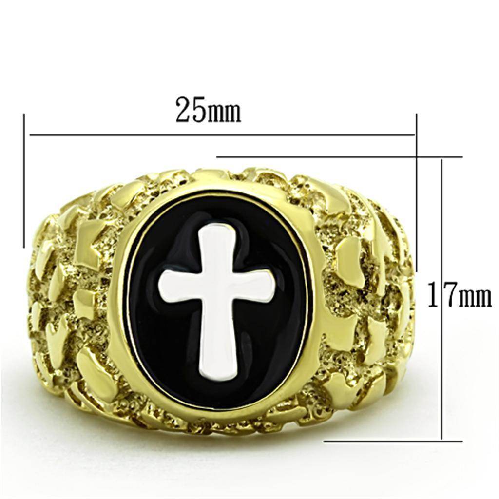 Men's Gold Cross Jewelry Ring with Black and White Design for Stylish Fashion Accessory