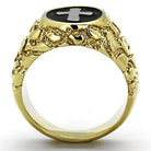 Men's Gold Cross Jewelry Ring with a Unique Design and Black Cross Detail