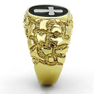 Men's Gold Cross Jewelry Statement Ring with Intricate Design and Black Cross Detail