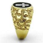 Men's Gold Cross Jewelry Statement Ring with Intricate Design and Black Cross Detail