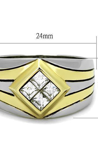 Men's Jewelry - Rings Mens Gold Double Stripe Stainless Steel Synthetic Crystal Rings