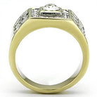 Men's gold rhinestone ring featuring a bold design with a central stone for a stylish look