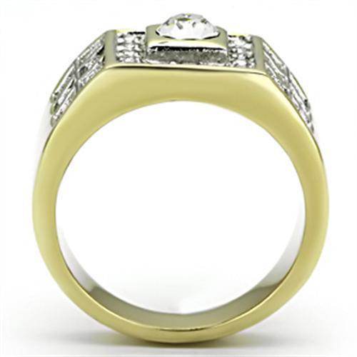 Men's gold rhinestone ring featuring a bold design with a central stone for a stylish look