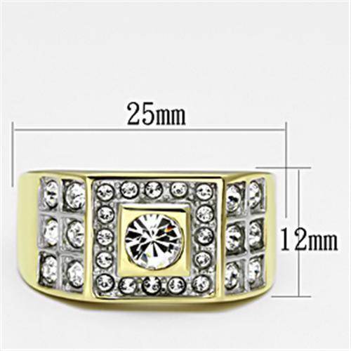 Mens gold rhinestone ring featuring a square center stone and detailed rhinestone accents