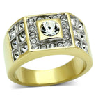 Men's gold rhinestone ring featuring a central stone and decorative accents for stylish appeal