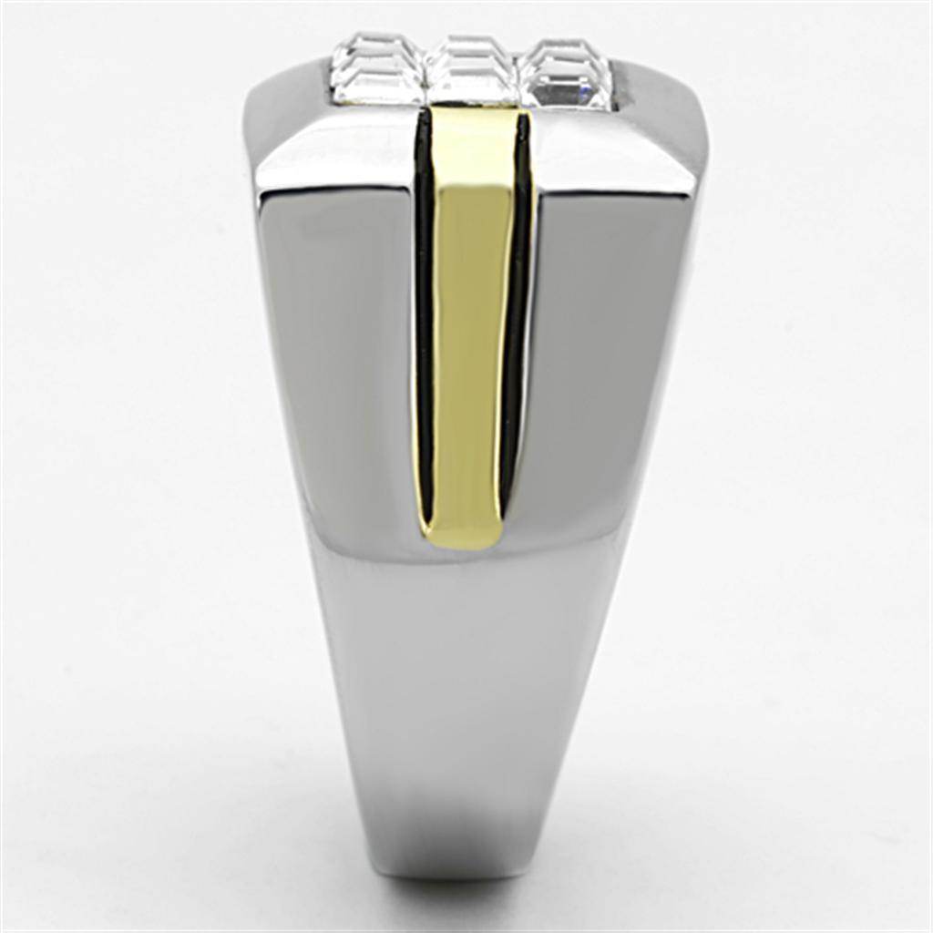 Mens gold stripe silver ring featuring a sleek design with geometric accents and polished finish
