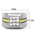 Mens gold stripe silver ring featuring a square diamond cluster and a modern design