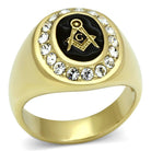 Men's Jewelry - Rings Mens Golf Icon Gold Stainless Steel Synthetic Crystal Ring