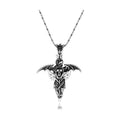 Mens gothic dragon necklace featuring a skull and intricate wing design on a silver chain