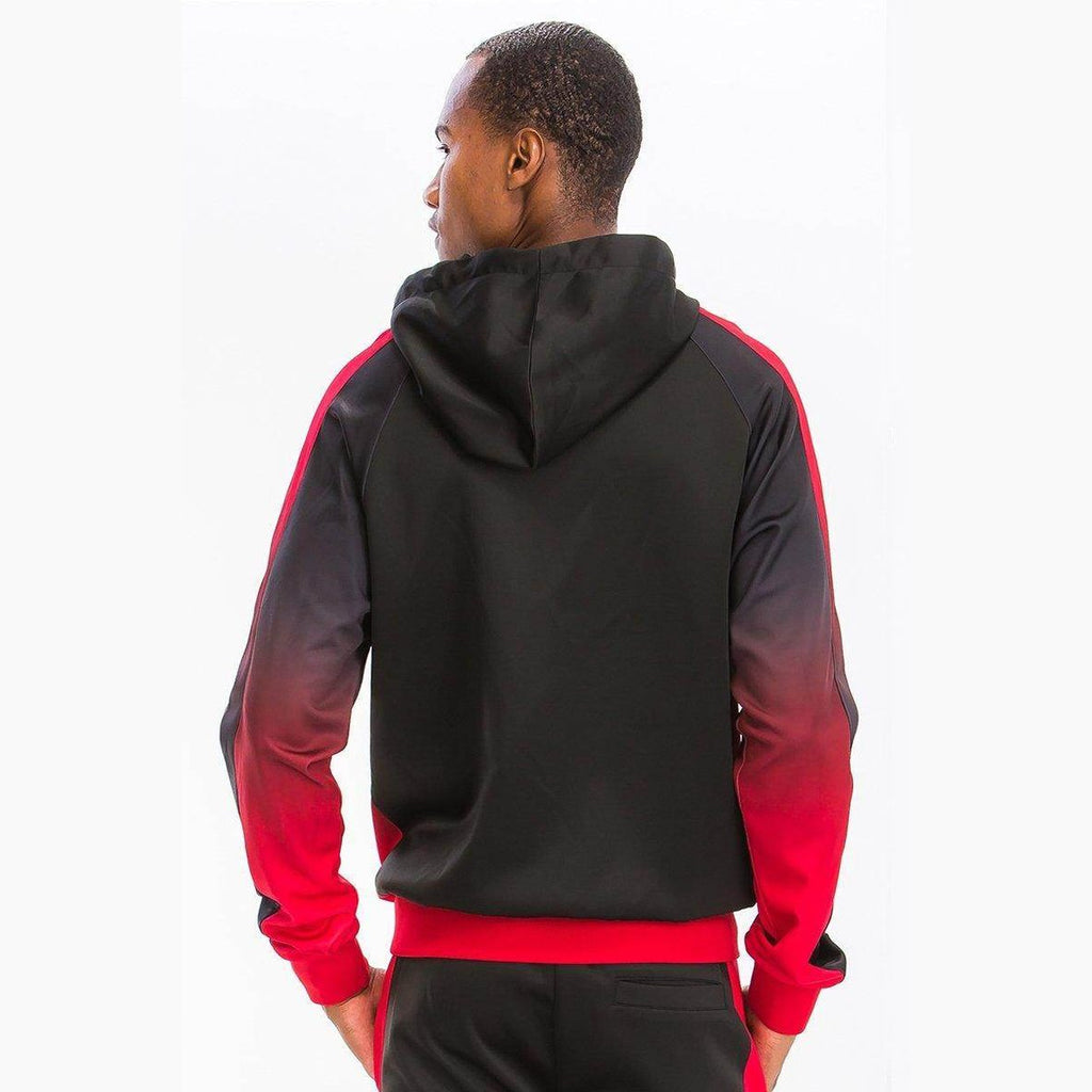 WEIV Men's Gradient Track Set featuring a stylish hoodie with a black and red color scheme