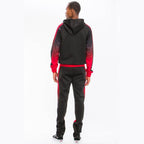 WEIV Men's Gradient Track Set featuring stylish joggers and a matching hoodie in black and red