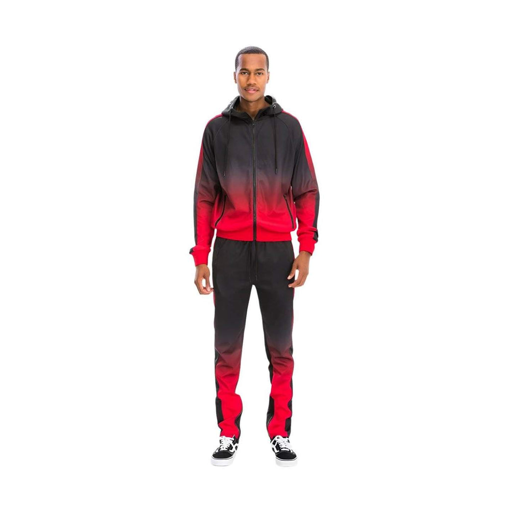 WEIV mens gradient track set in black and red, featuring a stylish zip-up jacket and joggers