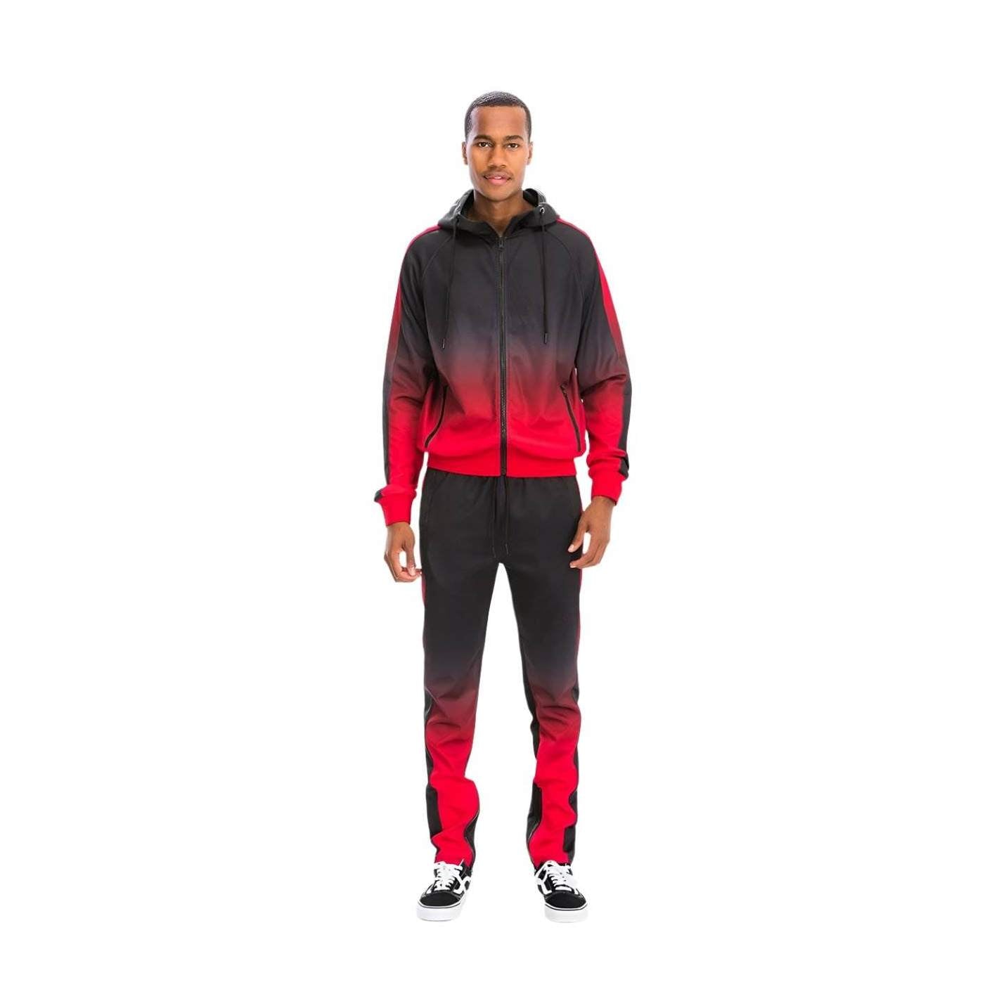 WEIV mens gradient track set in black and red, featuring a stylish zip-up jacket and joggers