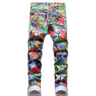 Men's Pants - Jeans Mens Graffiti Print Jeans Y2K Colored Slim Tapered Stretch...