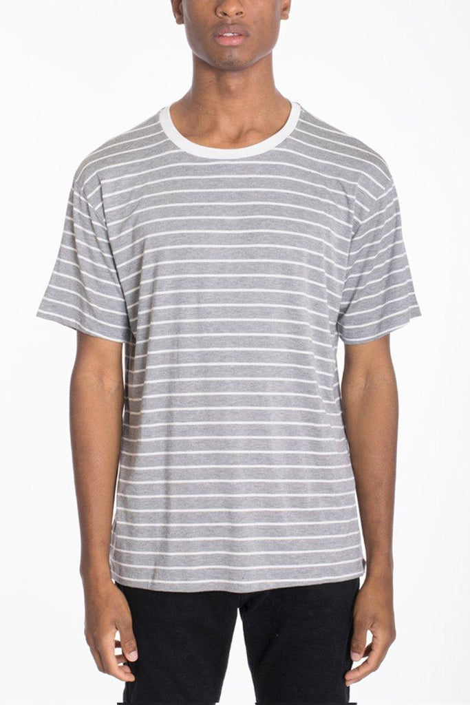 Men's Shirts - Tee's Mens Gray Striped Cotton Pullover Shirt