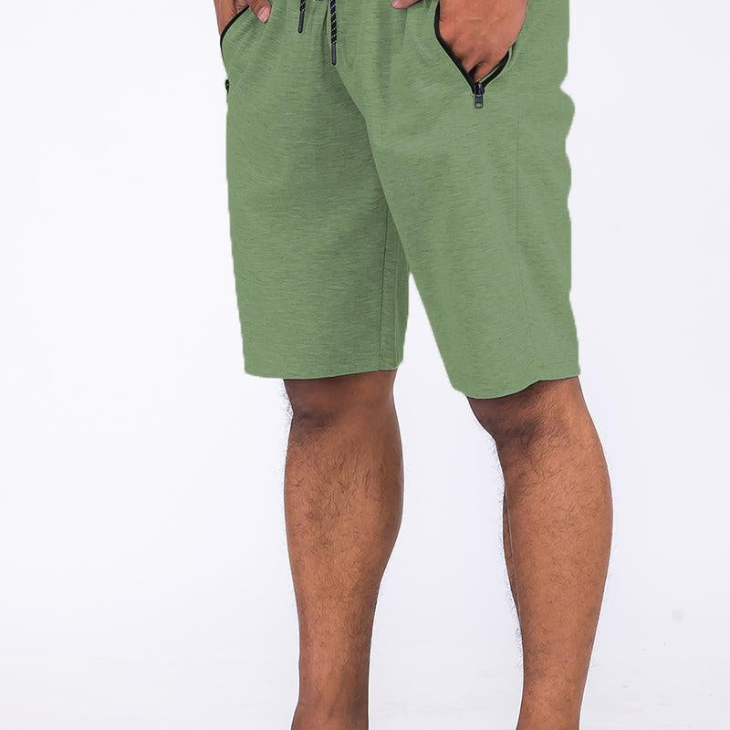 Men's Shorts Mens Green Heathered Cotton Shorts