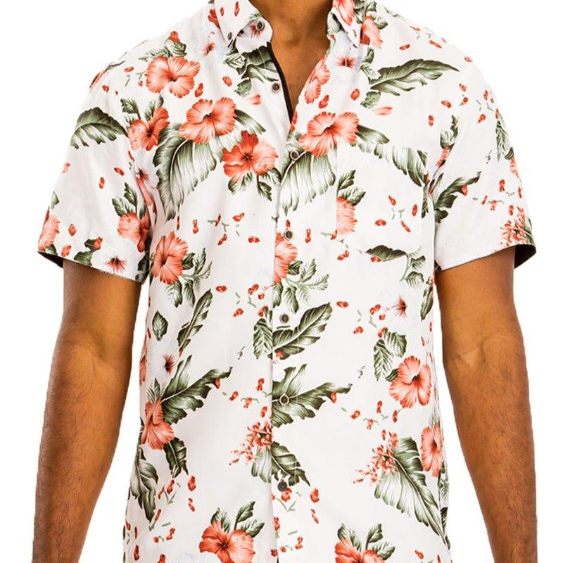 Men's Shirts Mens Green Multi Hawaiian Shirt Button Down