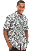 Stylish Mens Green Palm Shirt with Tropical Print for Casual Summer Wear