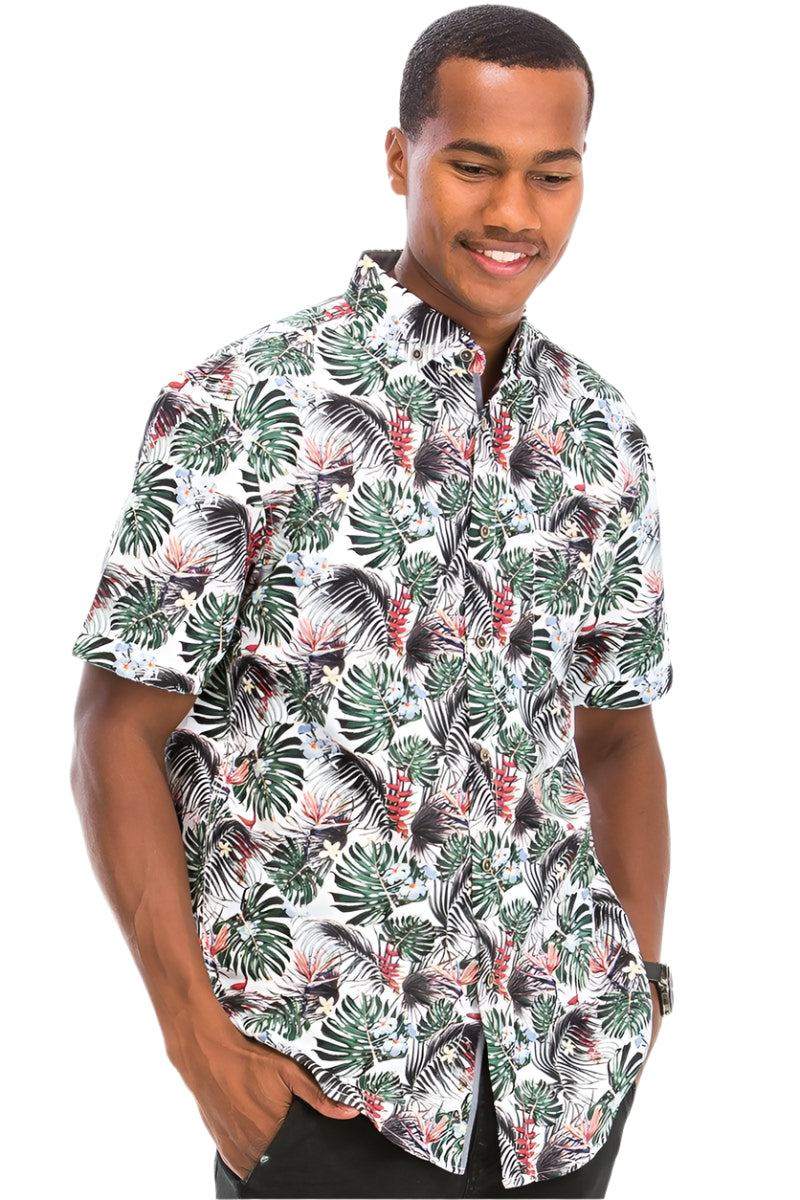 Stylish Mens Green Palm Shirt with Tropical Print for Casual Summer Wear
