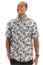 Mens Green Palm Shirt featuring vibrant tropical leaf patterns for casual summer wear