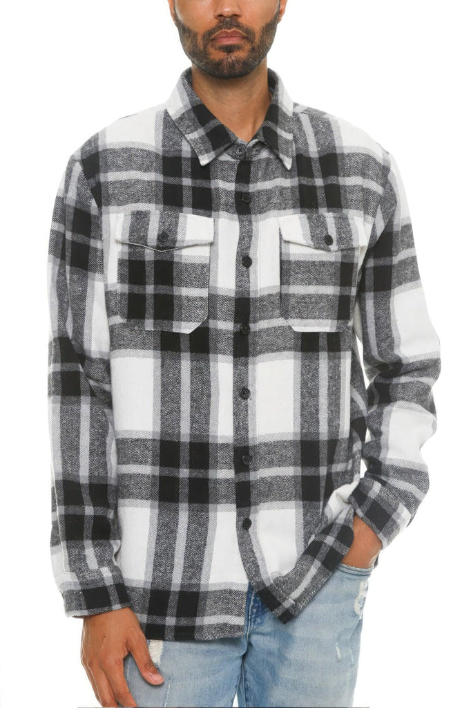 Men's Shirts - Flannels Mens Grey/Black Plaid Checkered Soft Flannel Shacket